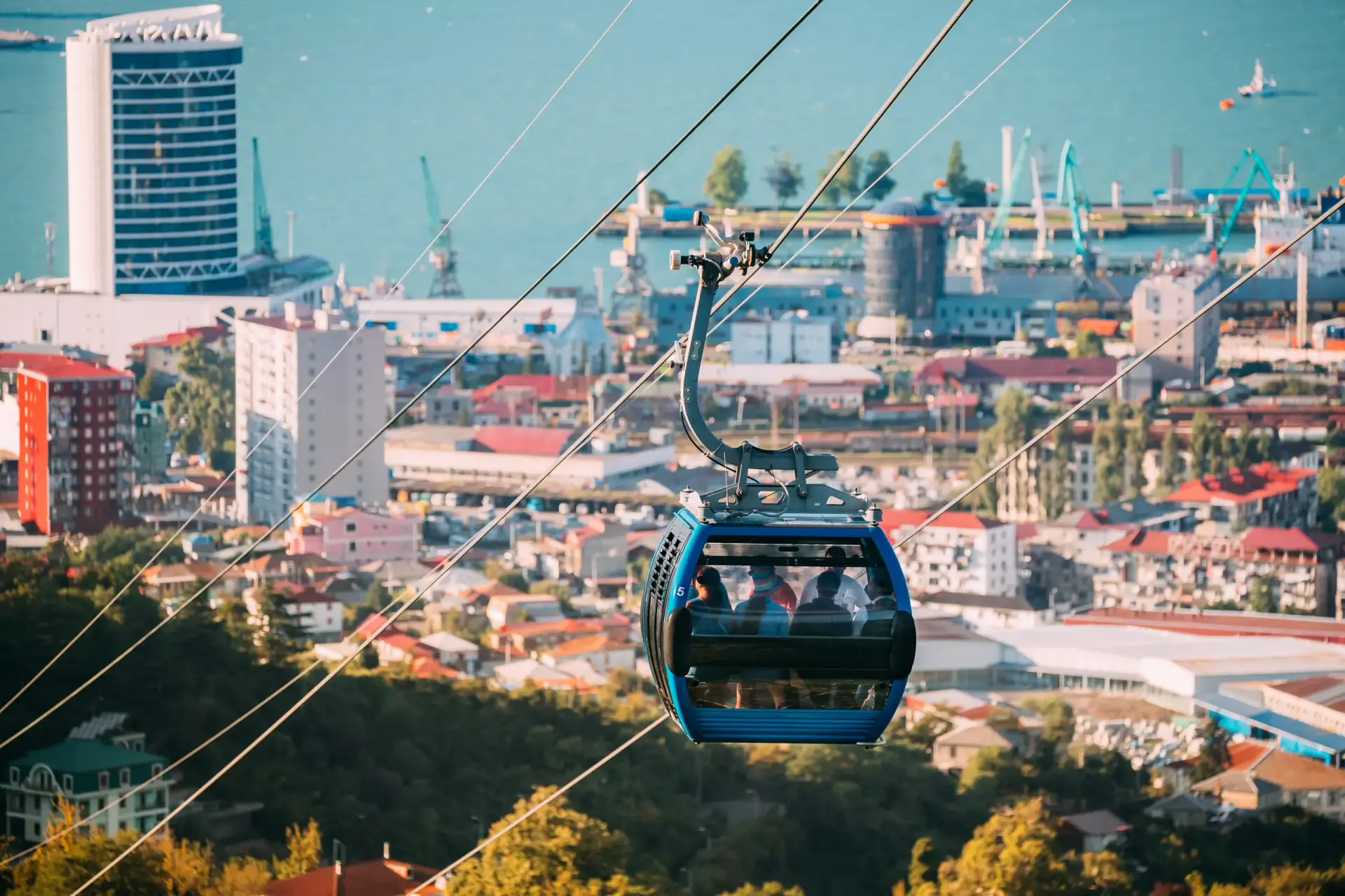 Batumi cable car aerial lift with mountain and sea views Adjara Georgia