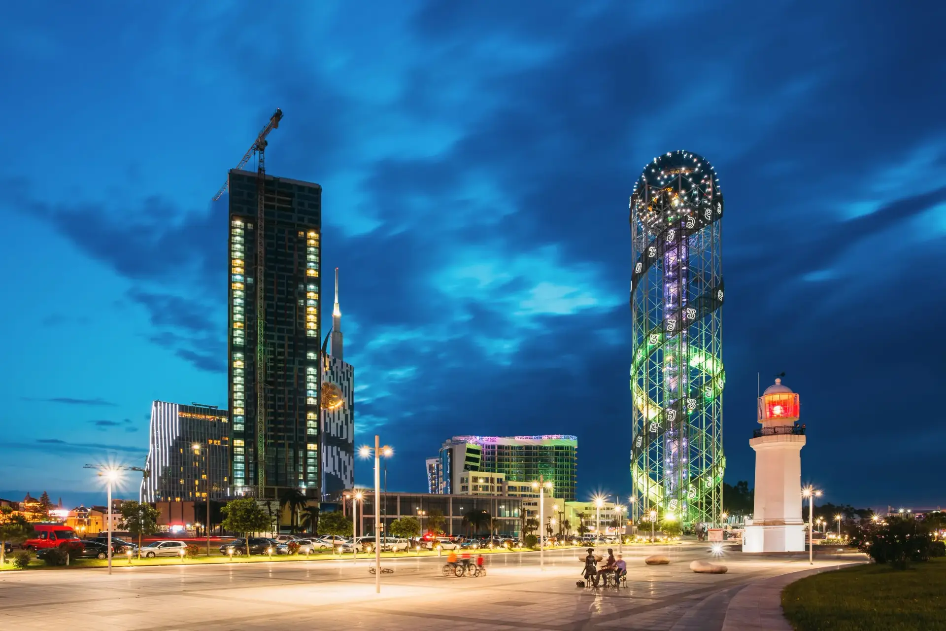 Batumi skyline with modern skyscrapers on Black Sea coast